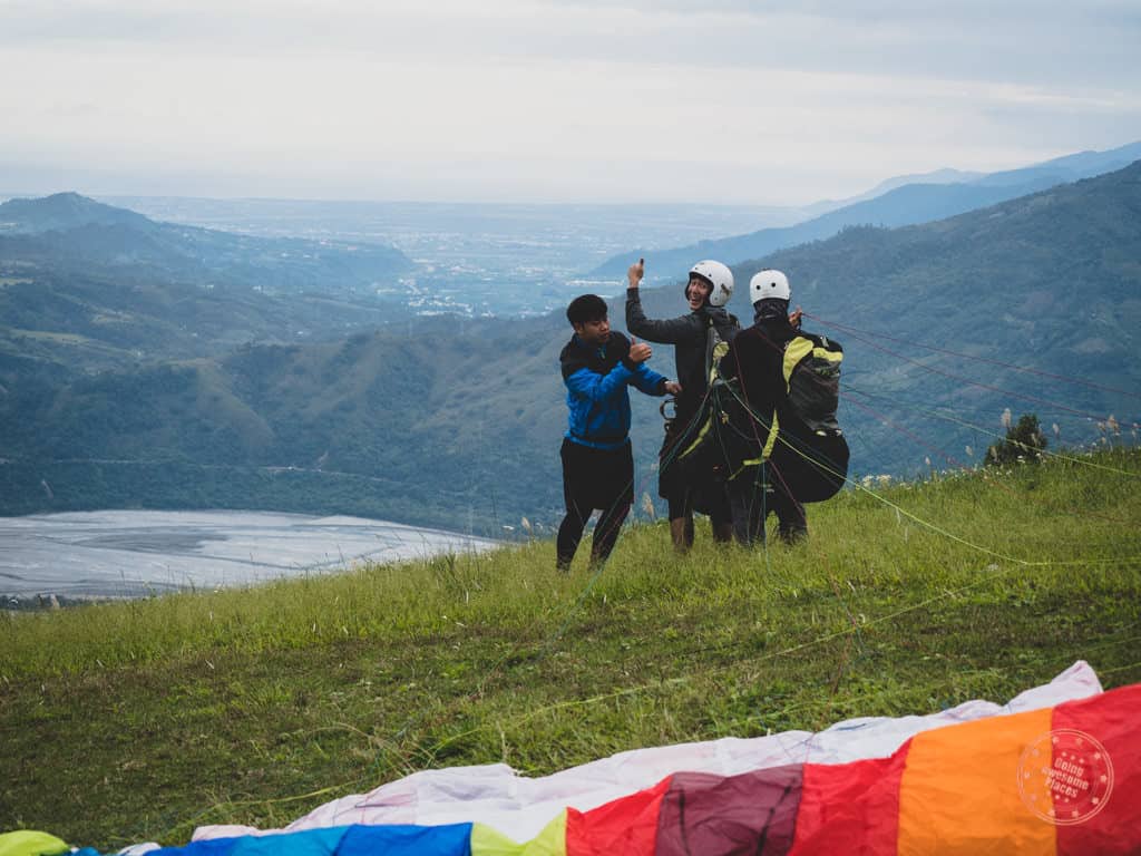 Getting Ready To Take Flight Paragliding in Luye Gaotai