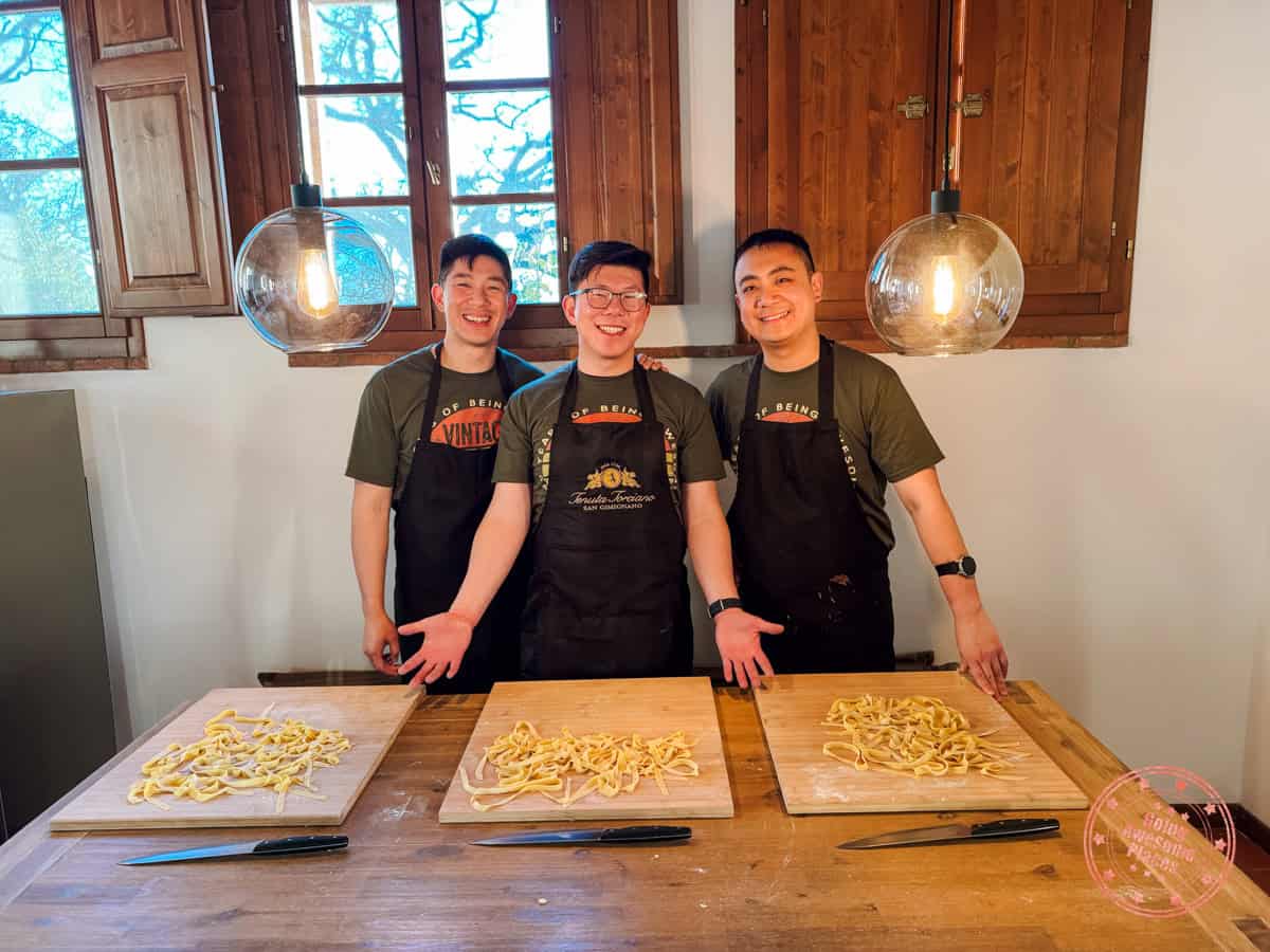 3 asian guys at tuscany cooking class in villa