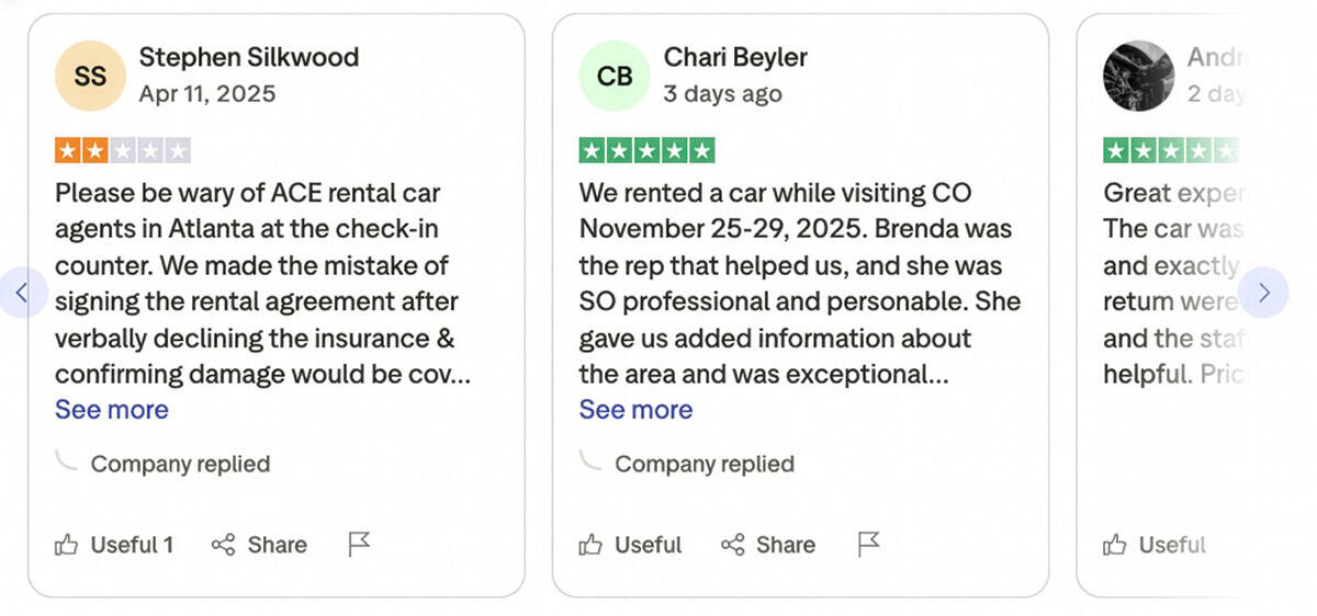 ace rent a car trustpilot reviews