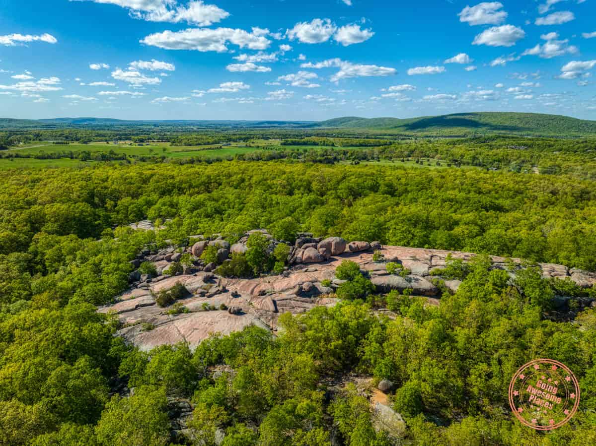 aerial of elephant rocks state park in missouri