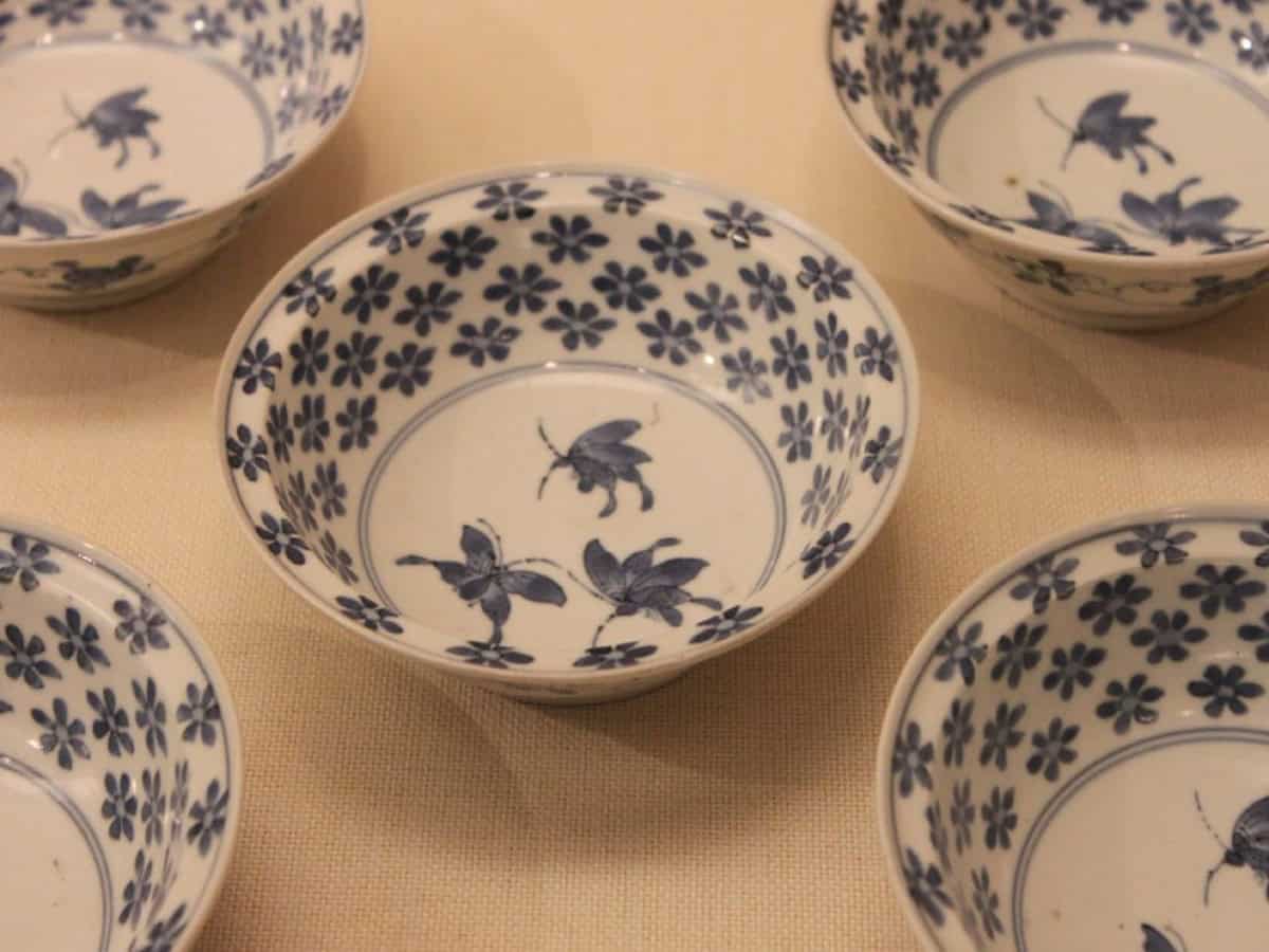 hand-crafted porcelain dishes on display