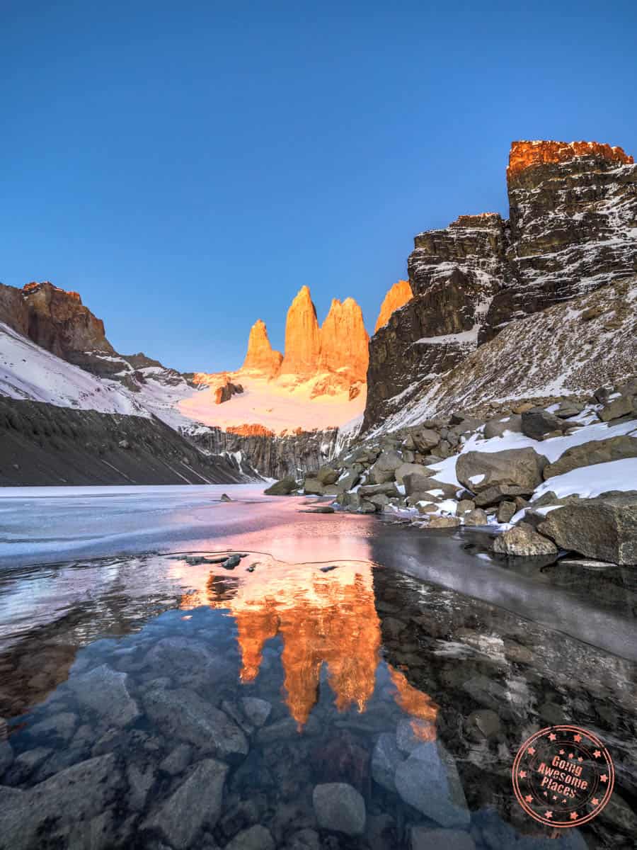 base of the towers sunrise view