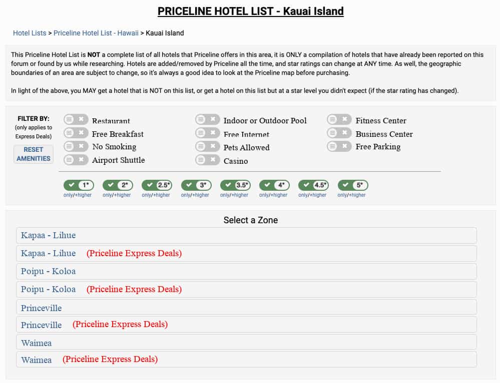 better bidding priceline hotel list kauai