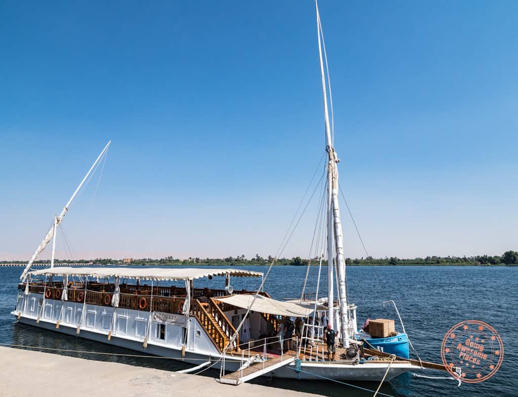 boarding dahabiya nile cruise loulia with djed egypt travel