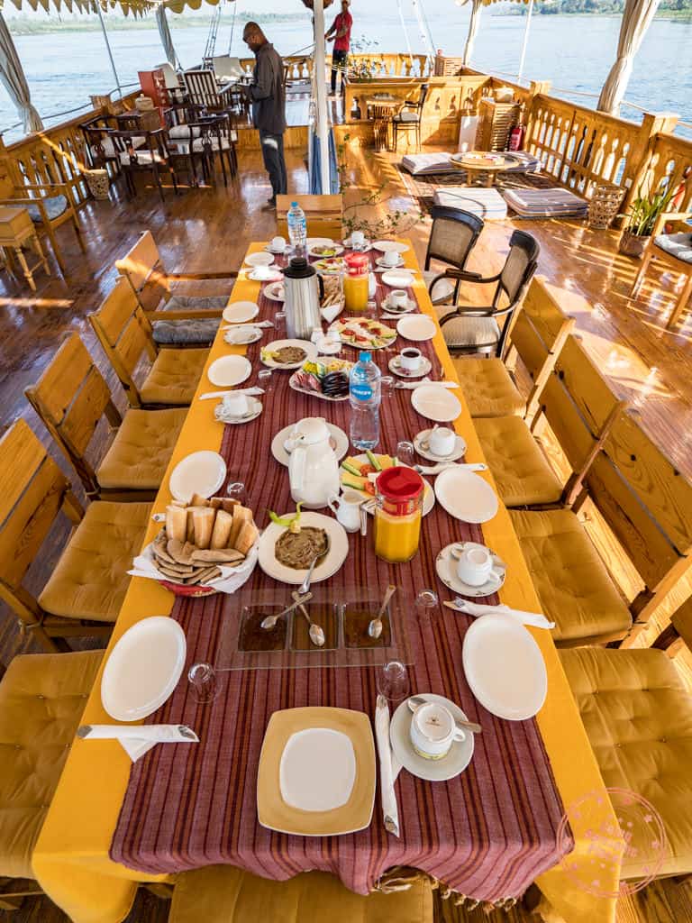 breakfast spread on dahabiya nile cruise