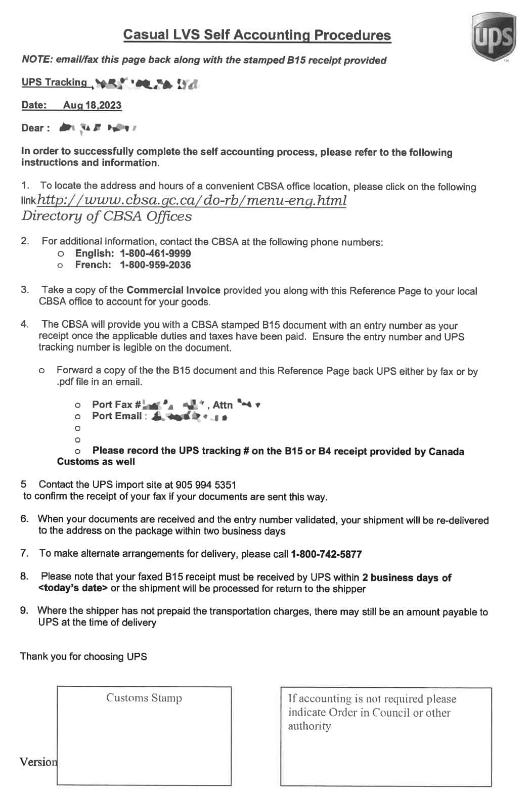 example casual lvs self account procedures document from ups