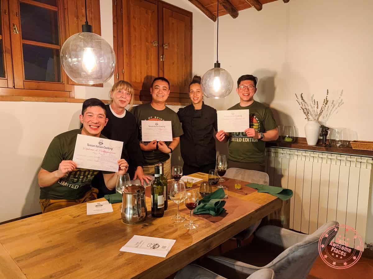 certificates from in villa tuscany cooking class