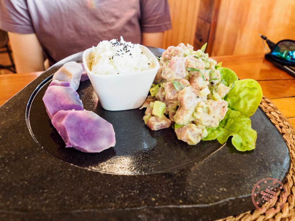 ceviche dish at te moai sunset restaurant on easter island