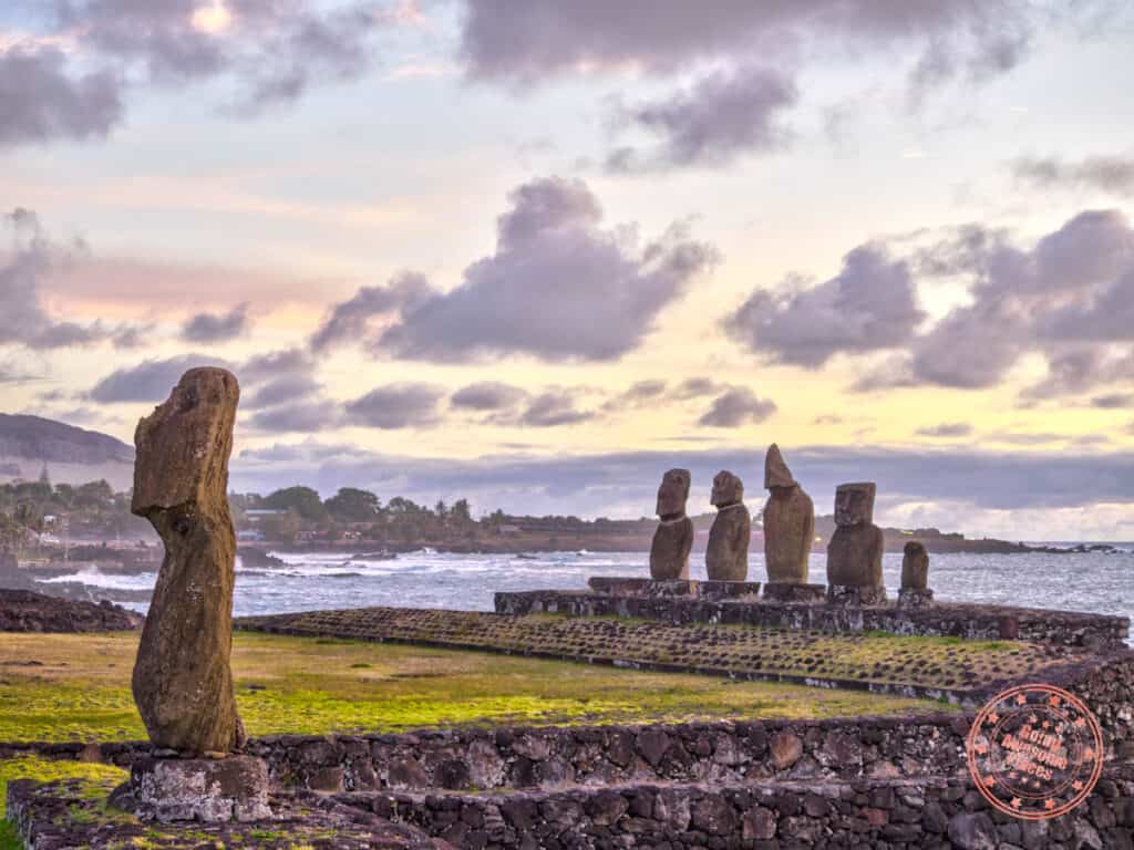 classic tahai sunset with moai