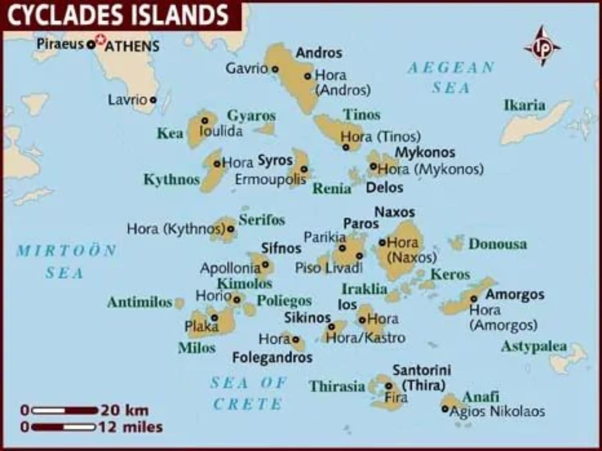 the cyclades greek islands map