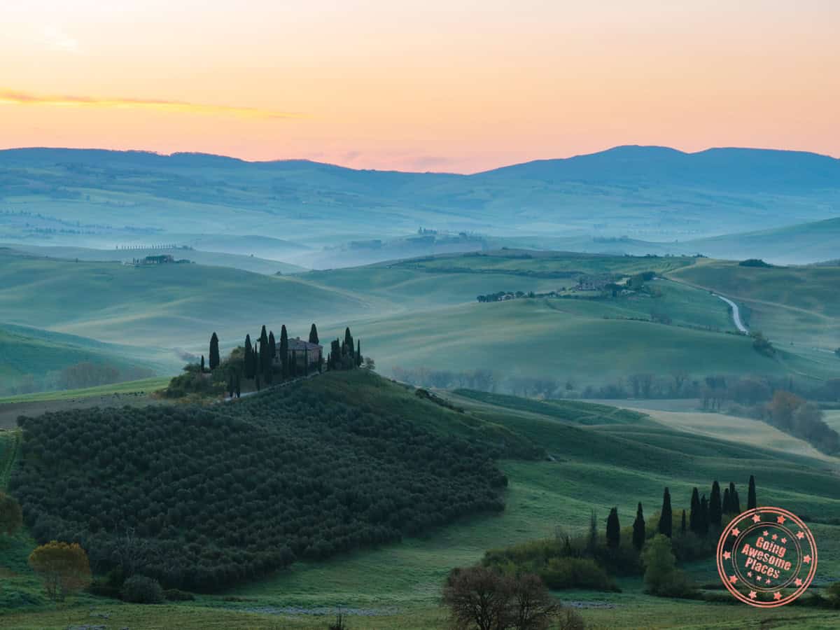 early morning light at podere belvedere in val quirico d'orcia of tuscany