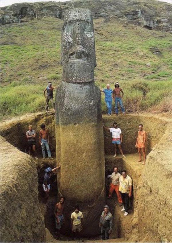 easter island moai excavation full body in rano raraku quarry