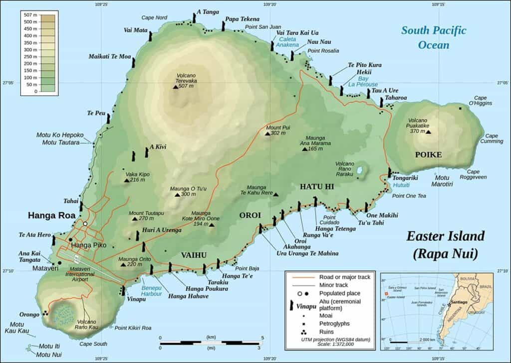 easter island map of the moai