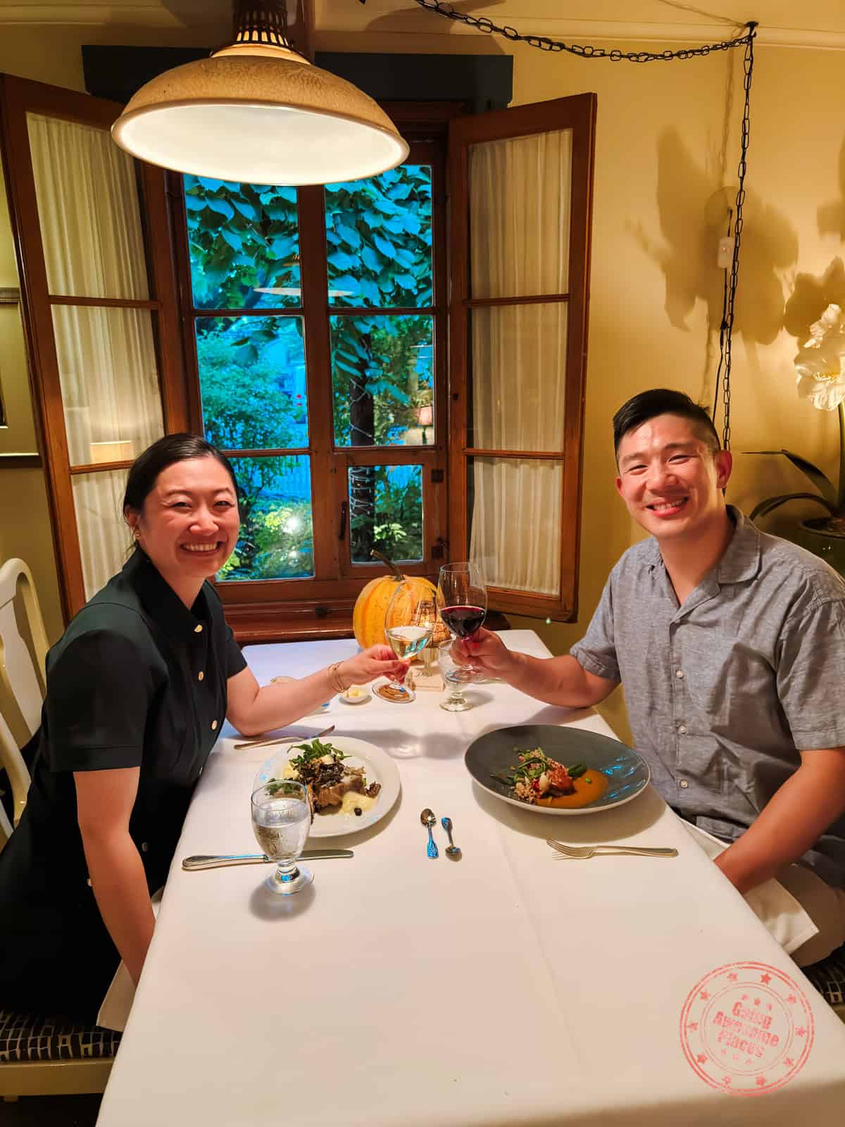eating dinner at iconic le mitoyen restaurant in laval