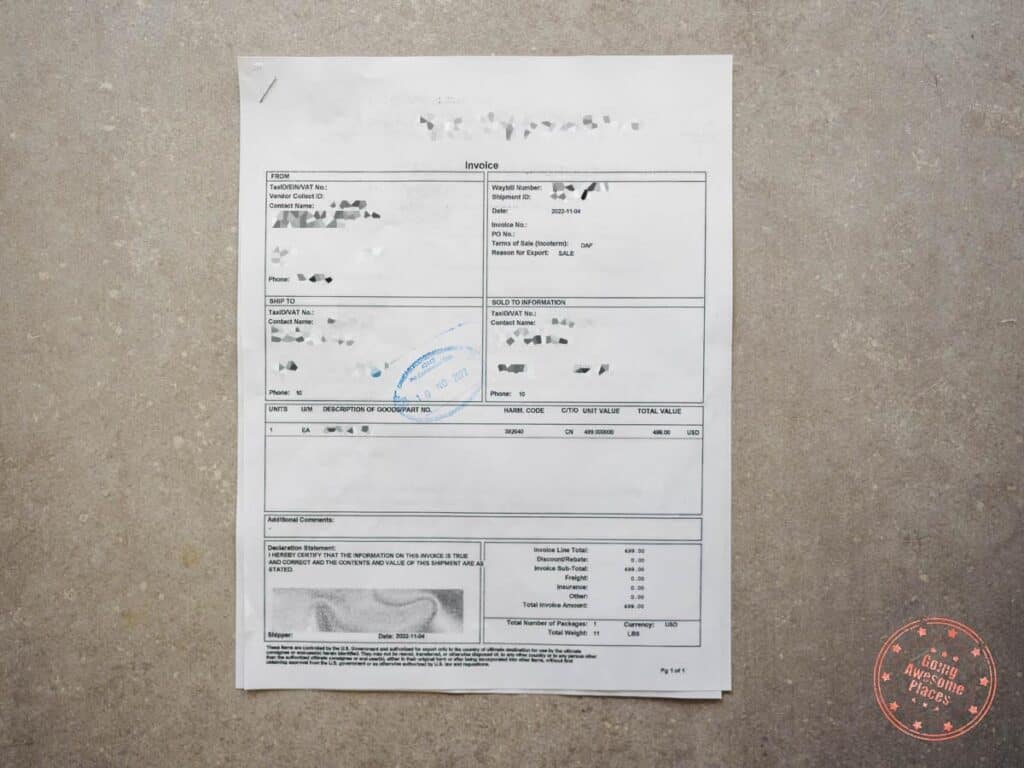 example stamped ups self clearance invoice