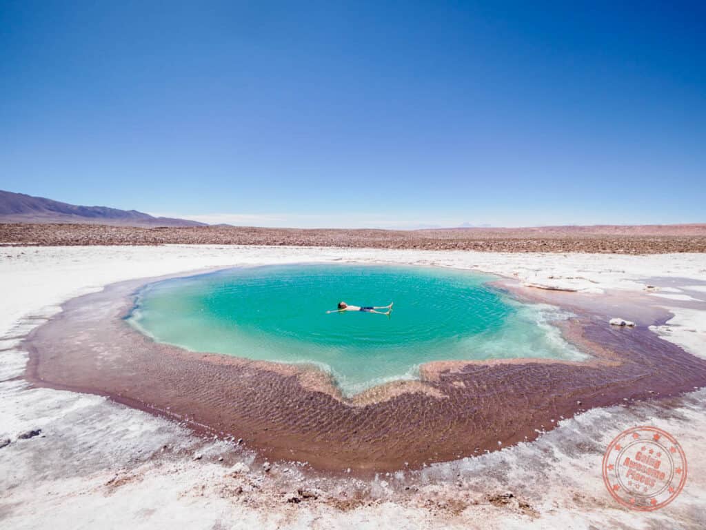 floating in a salt lagoon at baltinache of the atacama desert