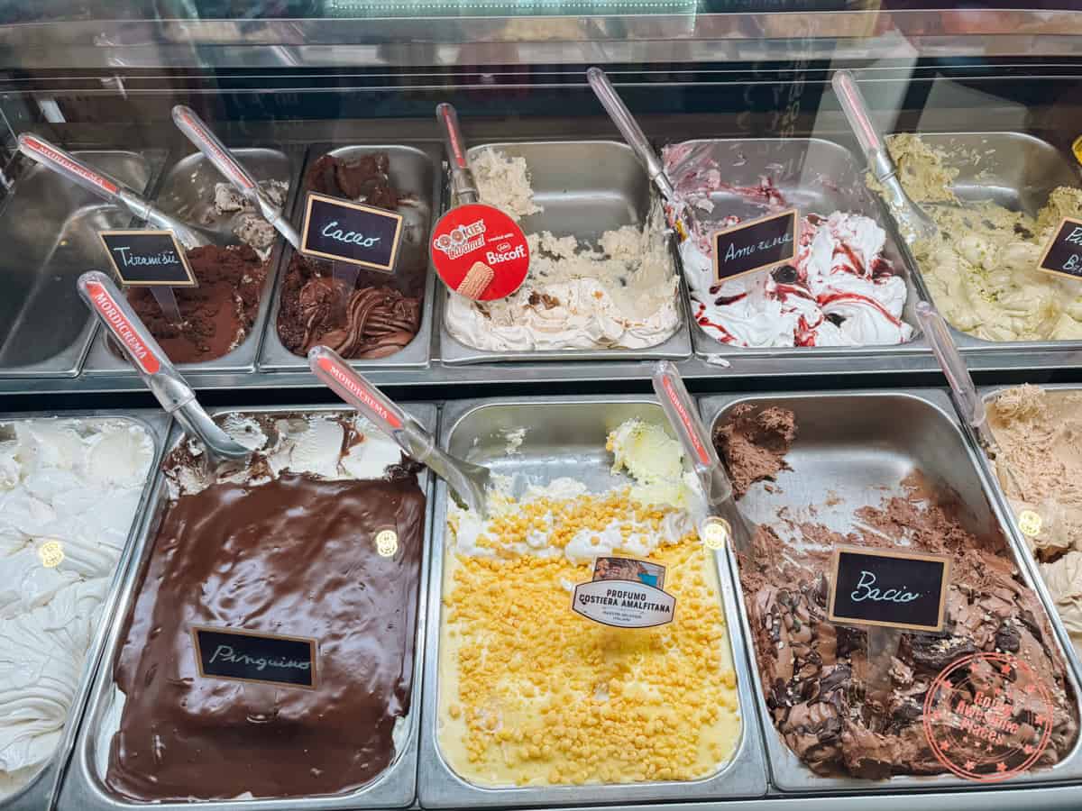 selection of gelato from gelateria mordicrema in greve in chianti