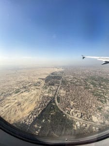 giza pyramids view from window of plane