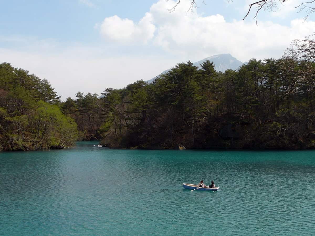 kayakers enjoying the view on one of the goshikinuma lakes