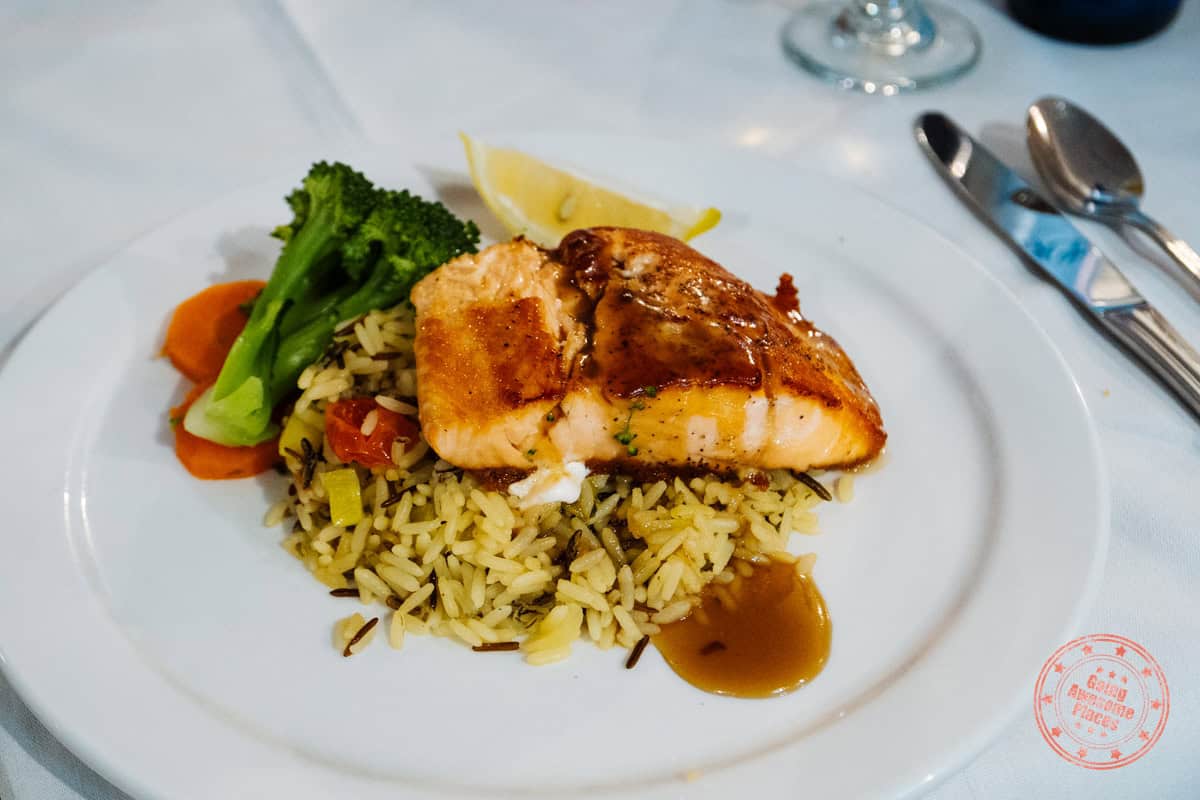 grilled salmon dinner at oceans room restaurant