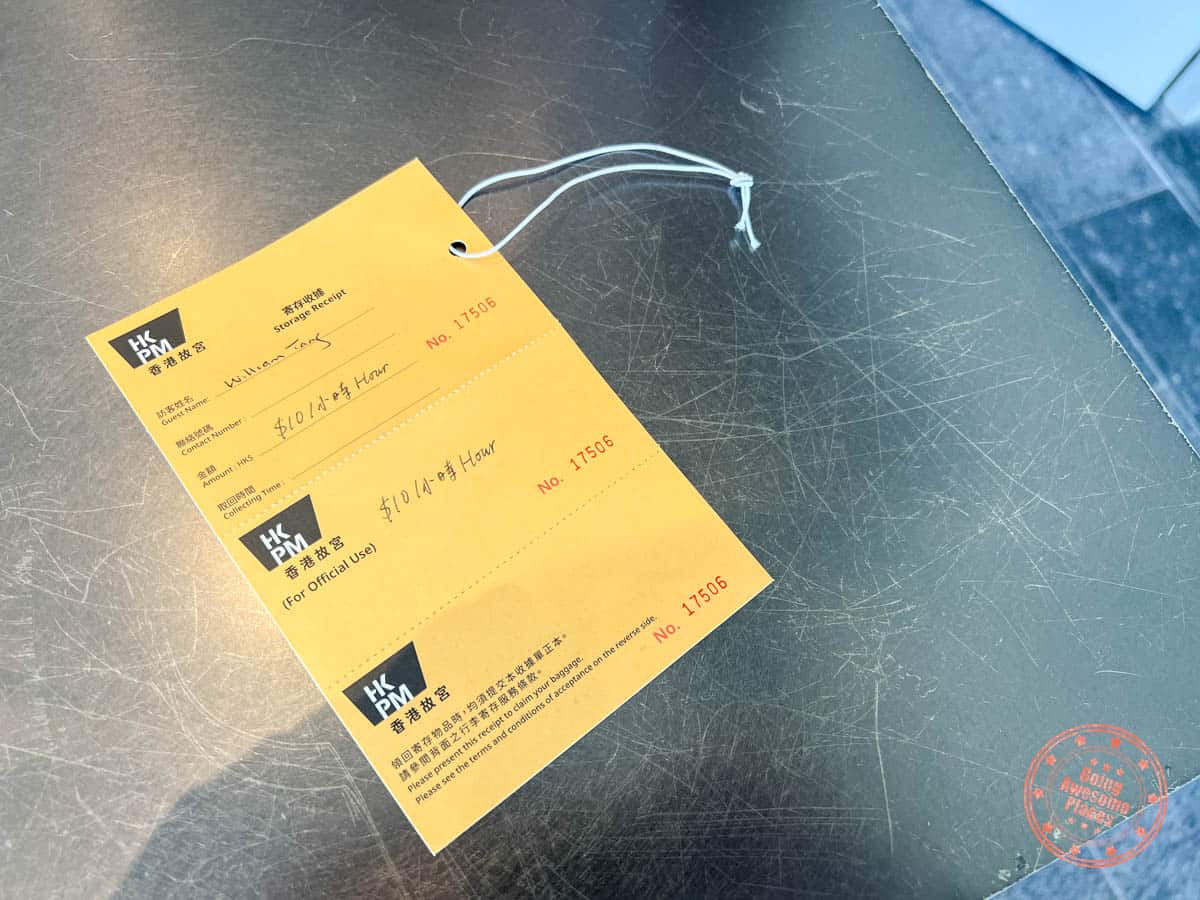 hong kong palace museum luggage storage in clock room ticket
