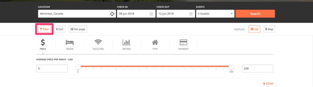 Use filters on Hostelworld