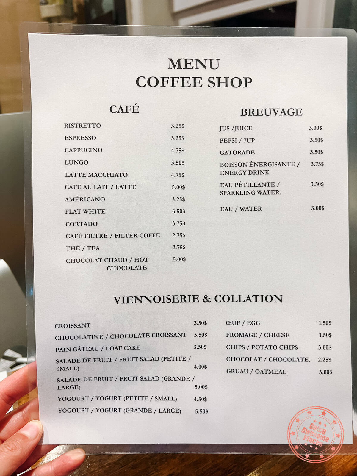 hotel le mirage coffee shop menu