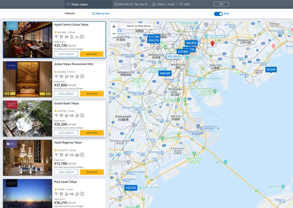 hyatt corporate code search results page