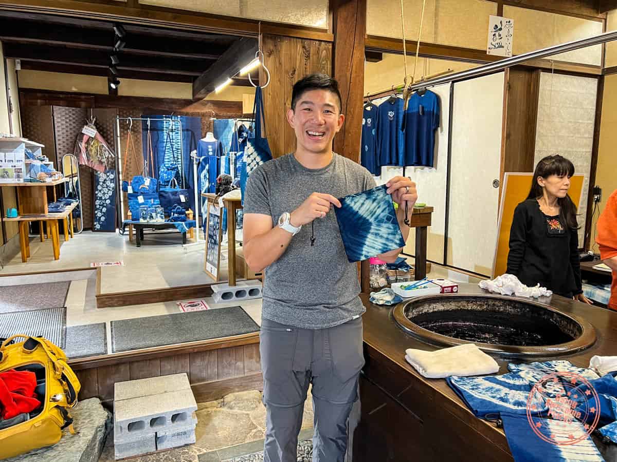 indigo dying activity at yamauchi studio in udatsu townscape