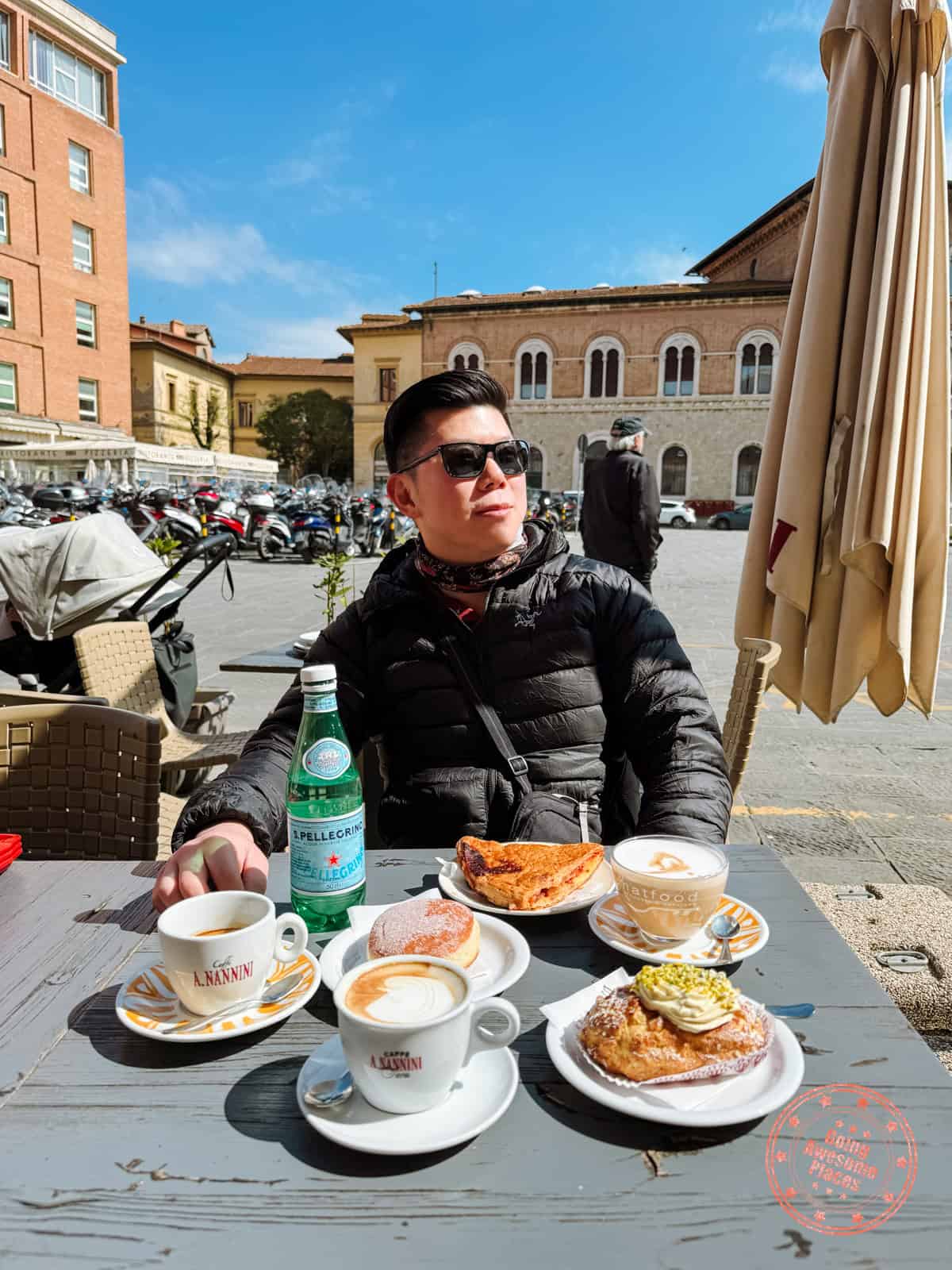 jack with breakfast items from bar nannini posta in siena