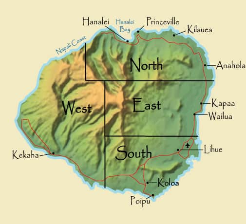 kauai island region and neighborhood map