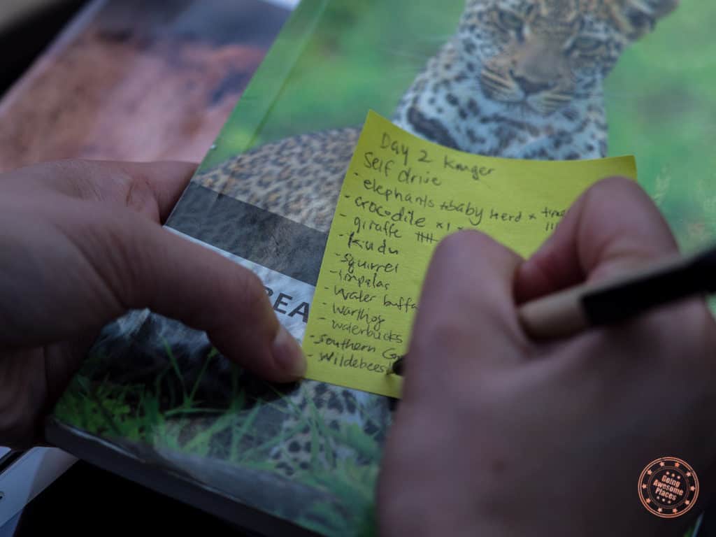 keeping track of sightings on a post it note