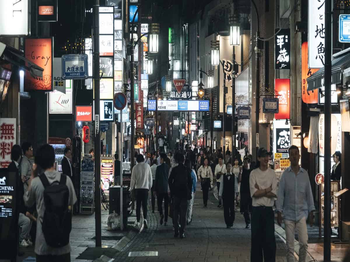 busy pedestrian filled streets in kumamoto