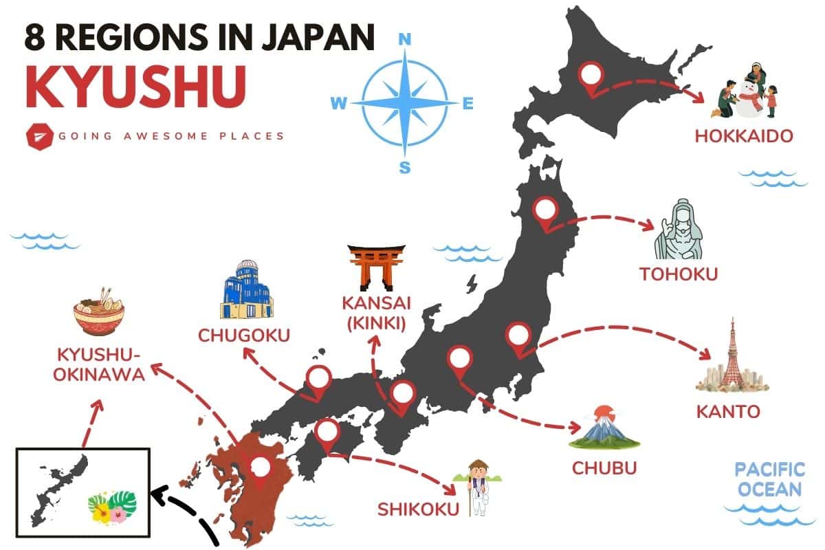 kyushu regions of japan map graphic by going awesome places