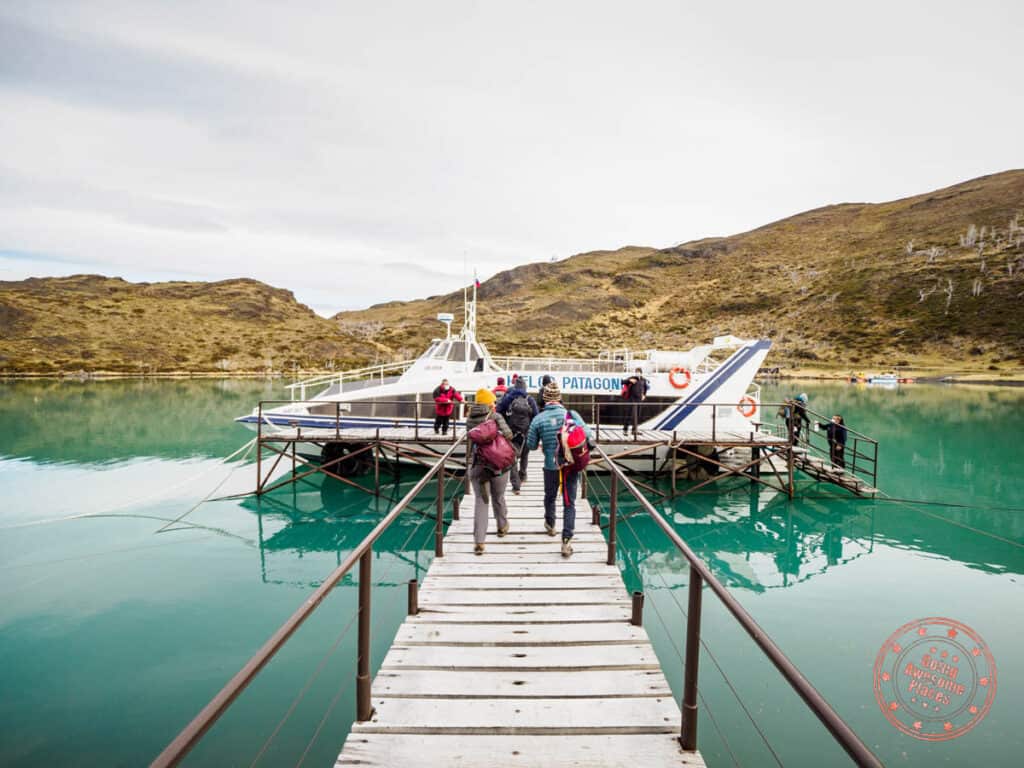 lake pehoe catamaran ferry for french valley day hike