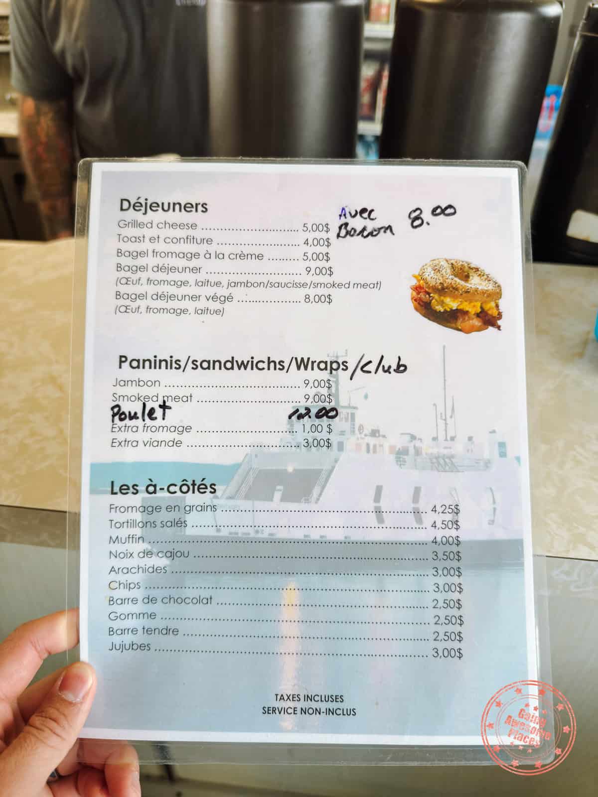 les escoumins to trois pistoles ferry food menu