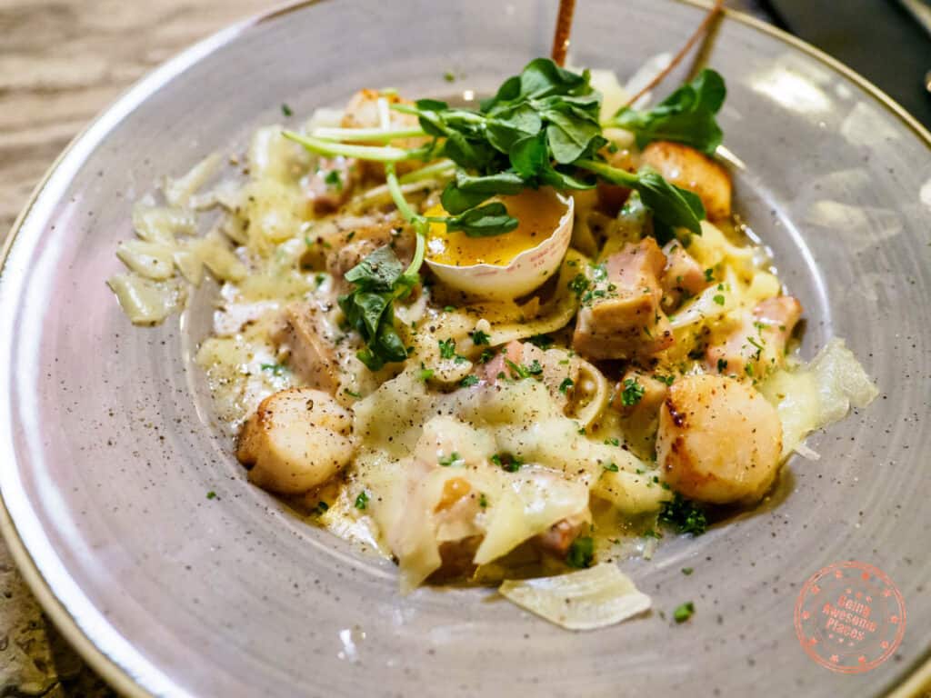linguine carbonara chateau madelinot restaurant