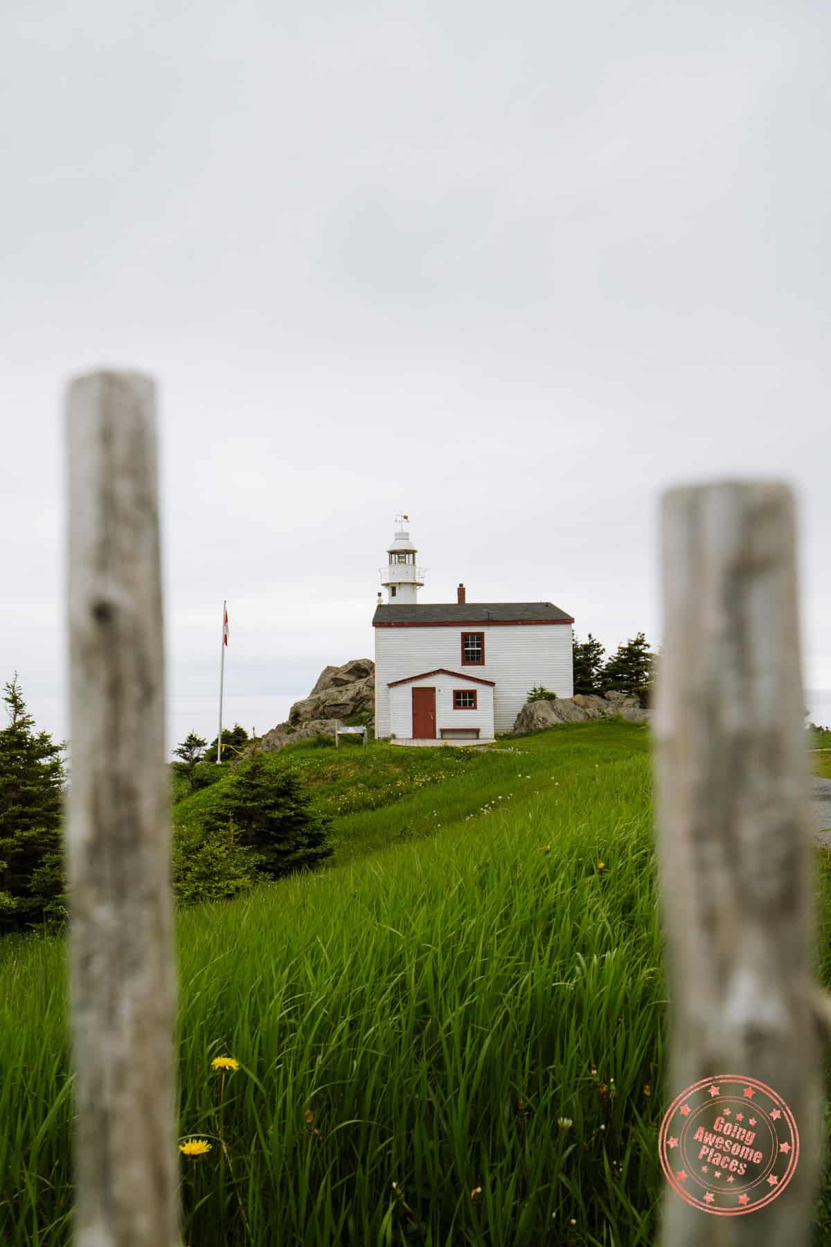 viewing the lobster cove head lighthouse through the wooden fence
