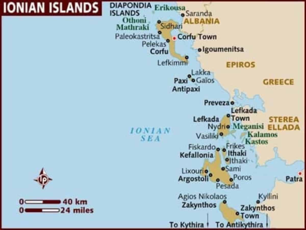 ionian islands of greece map
