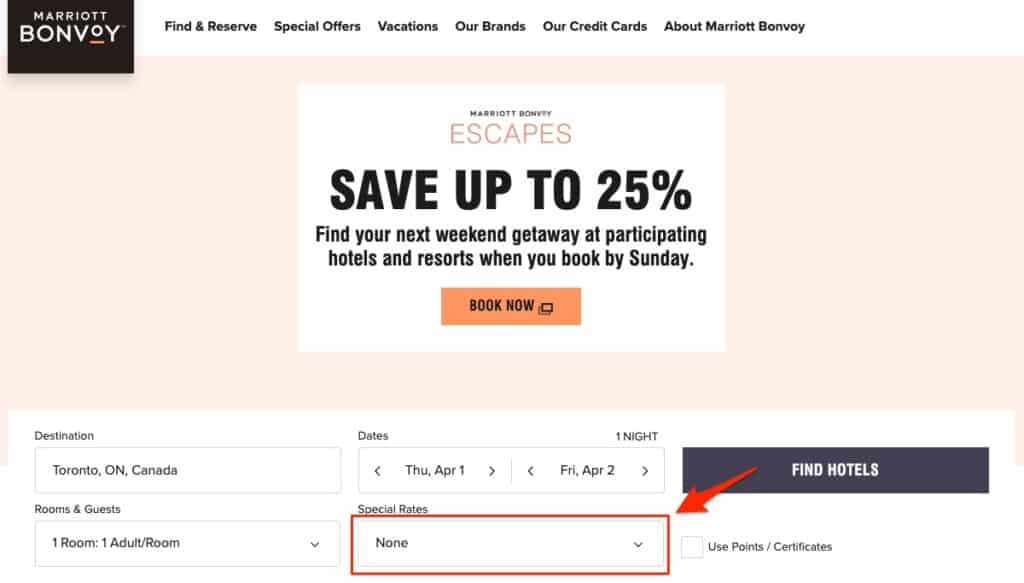 how to enter marriott corporate code step 1