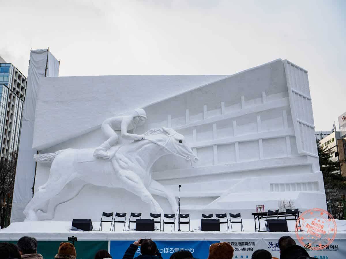 massive horse racing sapporo snow festival sculpture