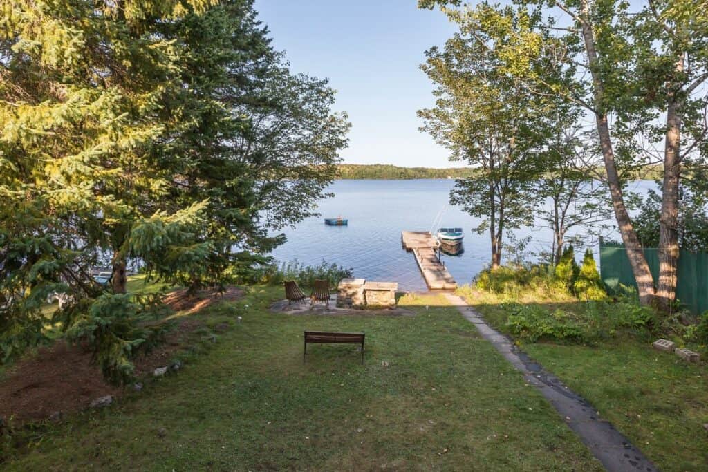muskoka retreat stewart lake backyard with dock