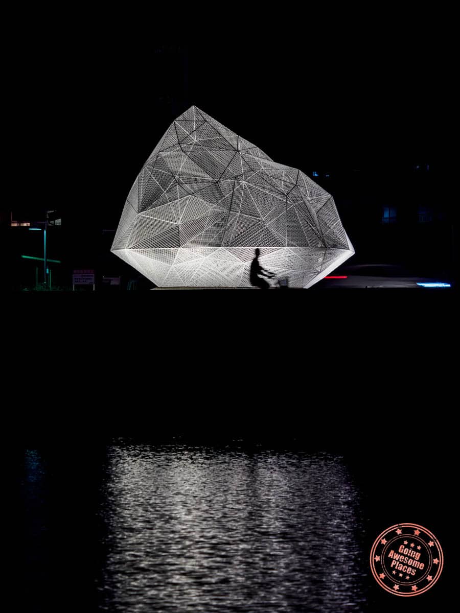 naoshima pavilion art sculpture at night