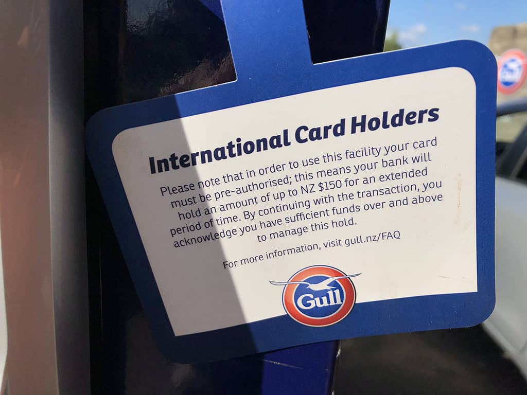 petrol gas station credit card hold for international travellers in new zealand