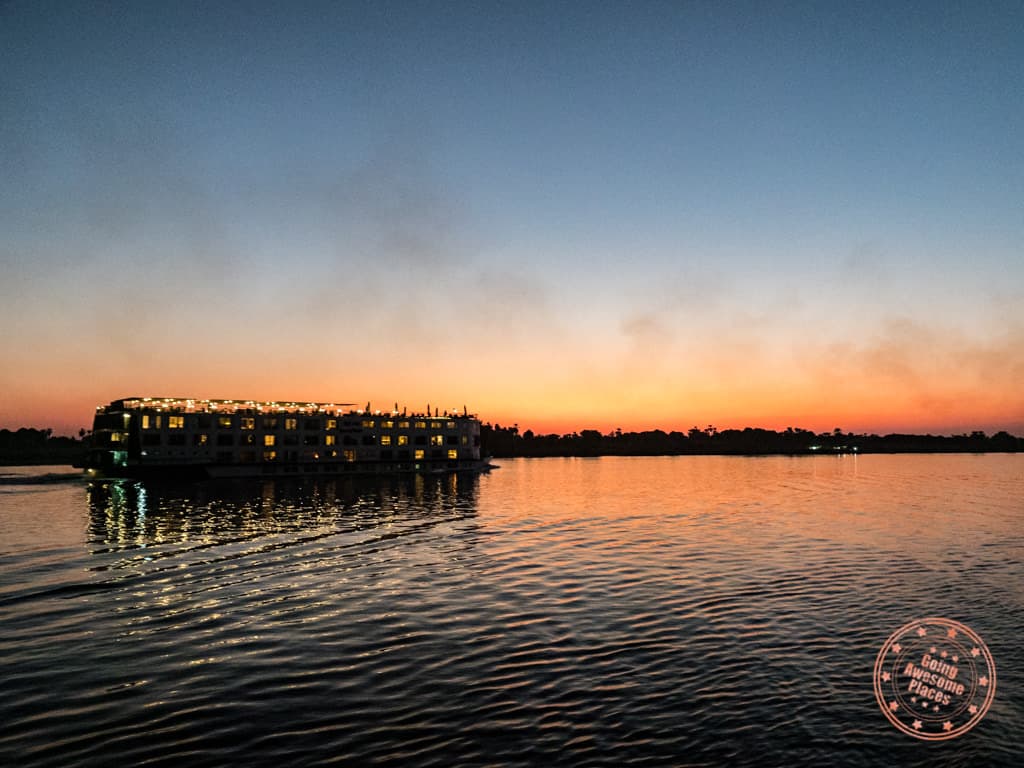 standard large nile river cruise ship at sunset
