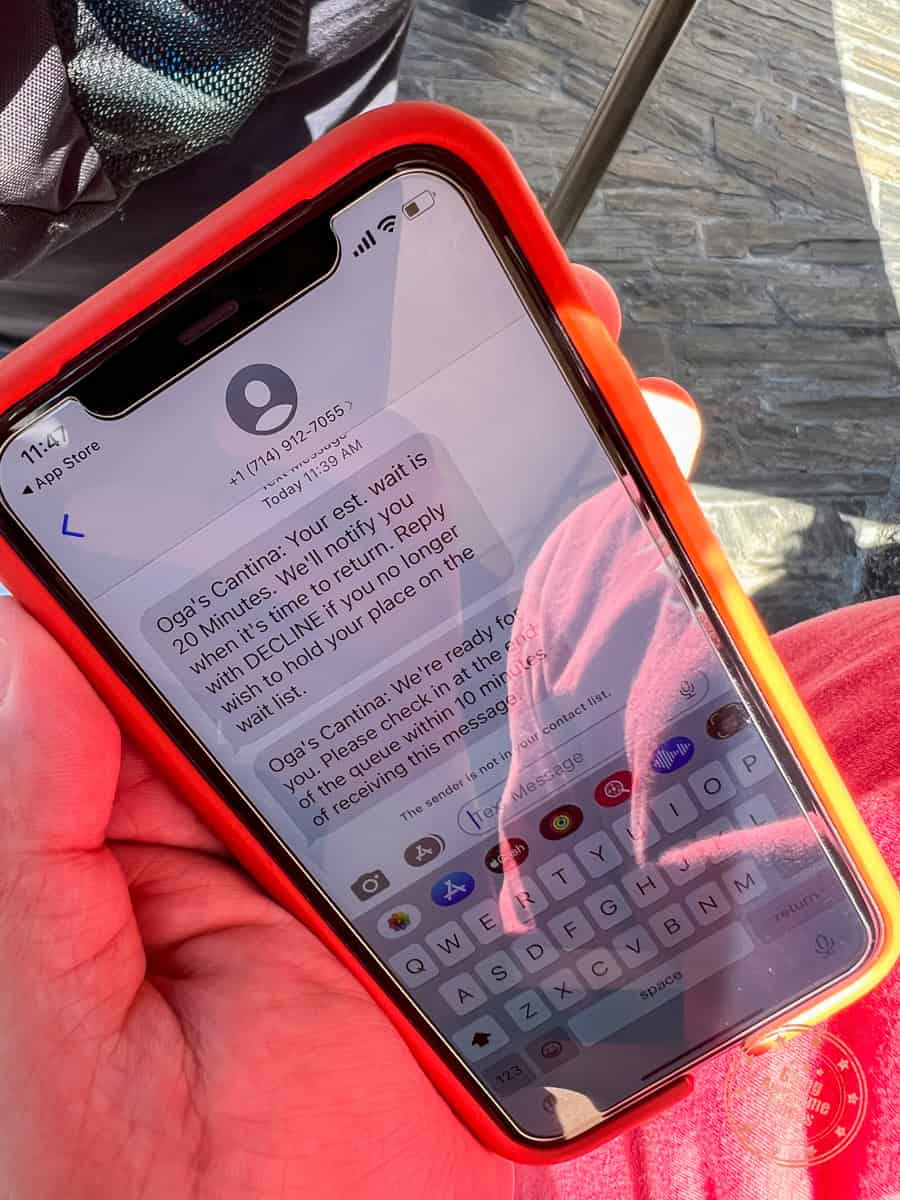 oga's cantina standby walk up list text message