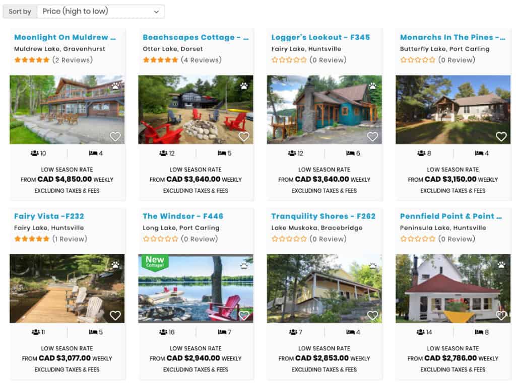 ontario cottage rentals in moskoka