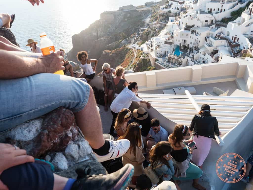 packed crowds oia sunset