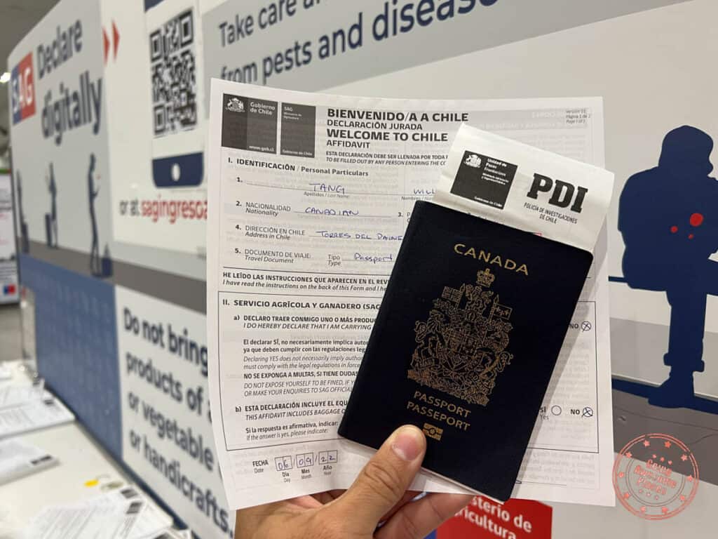 pdi receipt and declaration form when flying into chile