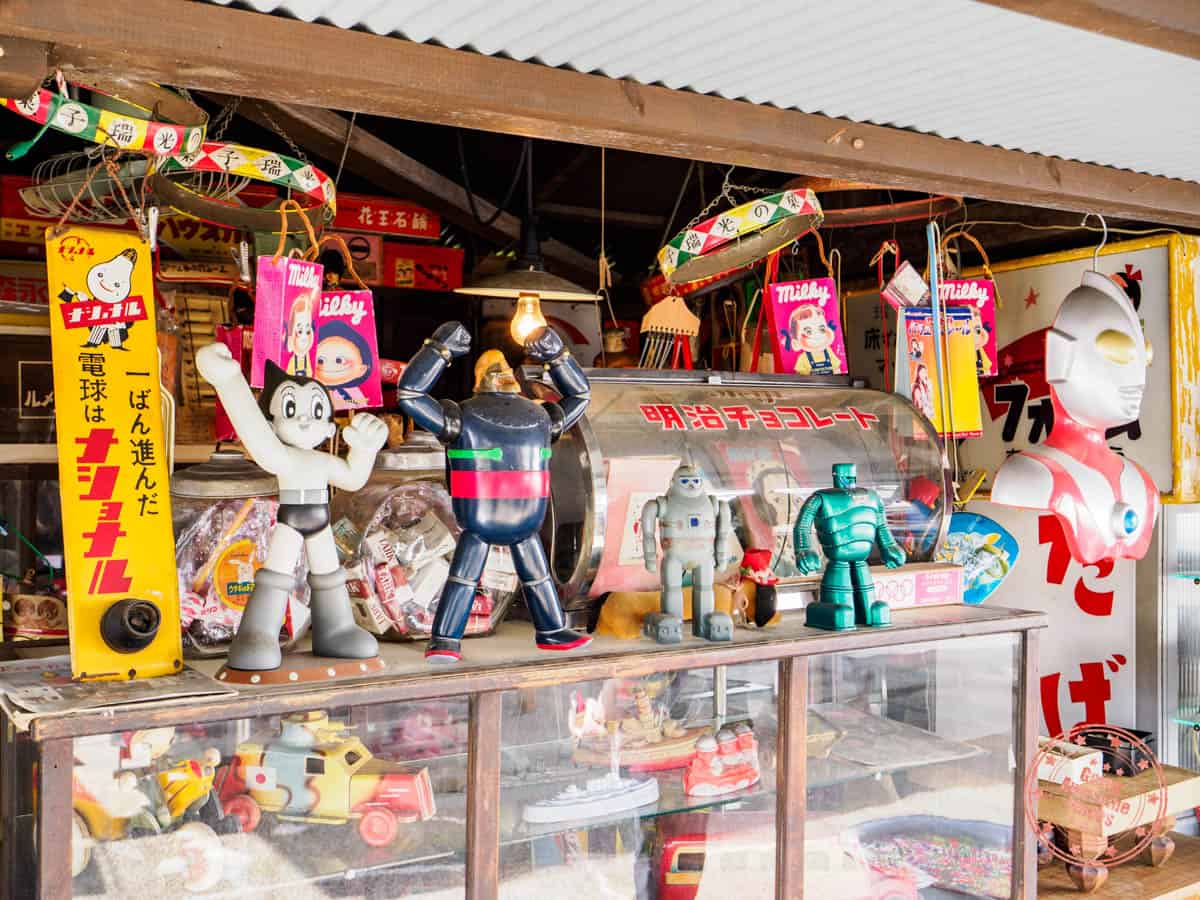 pokopen yokocho market stall with retro japanes toys